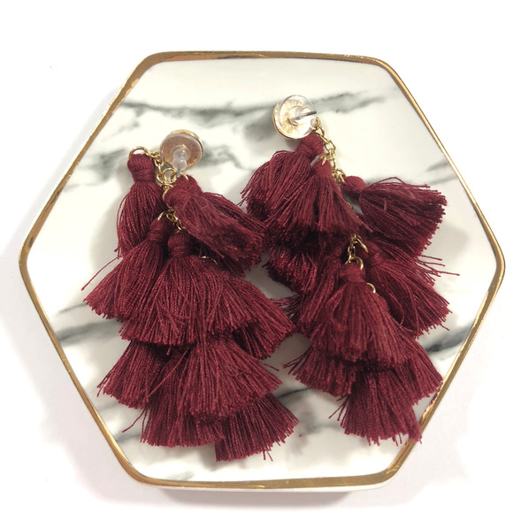Terra Tiered Tassel Red Boutique Stud Earring - Picture 5 of 5